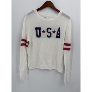 Grayson Threads USA Knit Sweater Medium Patriotic Cotton Blend Ivory